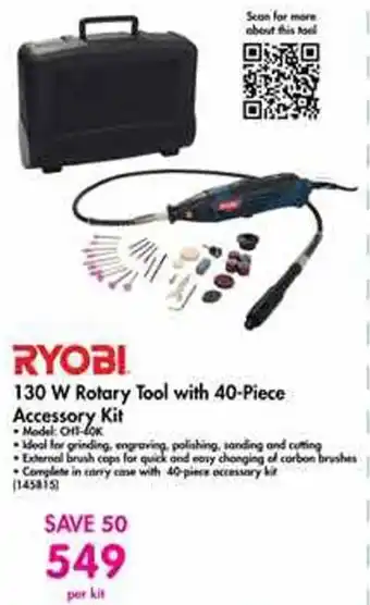 Makro Ryobi Rotary Tool with 40-Piece Accessory Kit 130W offer