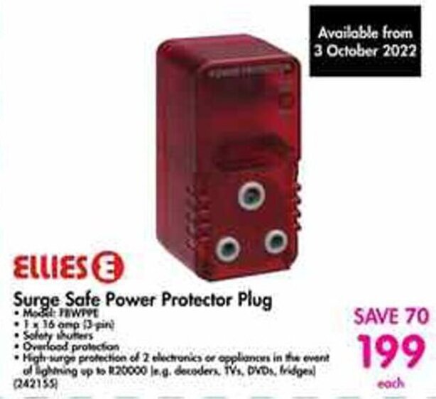 Ellies E Surge Safe Power Protector Plug offer at Makro