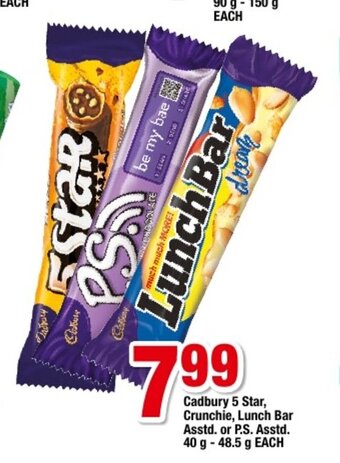 OK Foods Cadbury 5 Star, Crunchie, Lunch Bar Asstd or P.S Asstd 40g-48.5g each offer