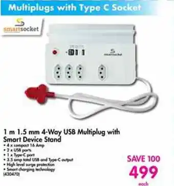 Makro 4-Way USB Multiplug with Smart Device Stand 1m 1,5mm offer