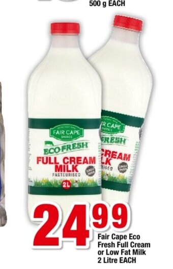 OK Foods Fair Cape Eco Fresh Full Cream or Low Fat Milk 2 LItre each offer