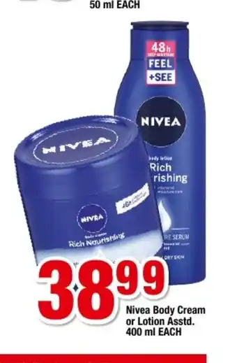 OK Foods Nivea Body Cream or Lotion Asstd 400ml each offer