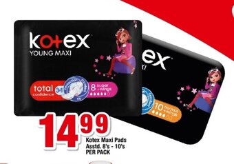 OK Foods Kotex Maxi Pads Asstd 8's-10's per pack offer