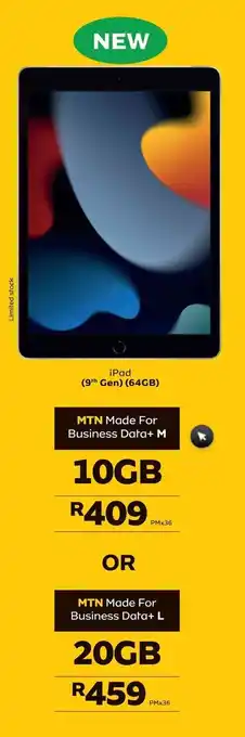 MTN iPad 9th Gen 64GB pm x 36 offer