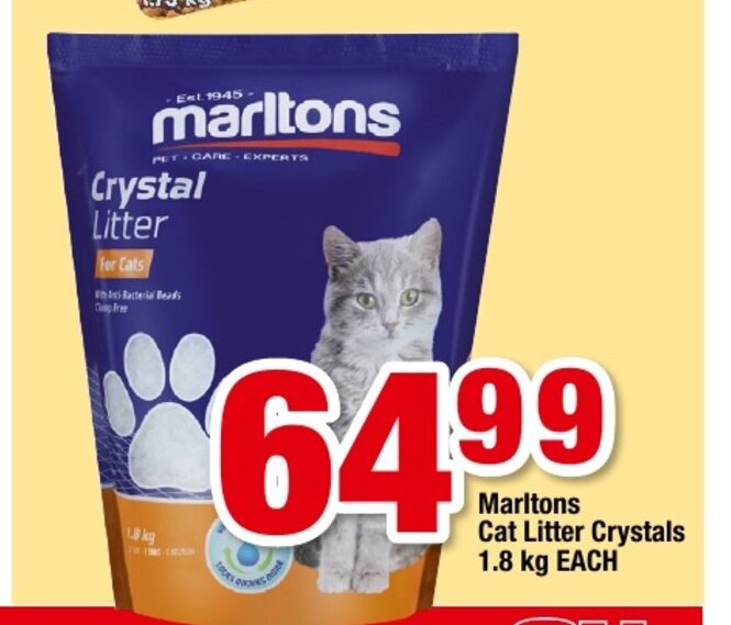 Marltons Cat Litter Crystals 1.8kg each offer at OK Foods