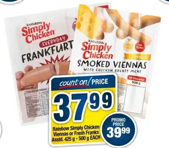 OK Foods Rainbow Simply Chicken Viennas or Fresh Franks Asstd 425g-500g each offer