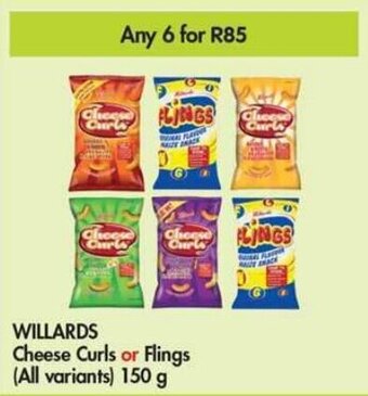 Makro WILLARDS Cheese Curls or Flings all variants 6 x 150g offer