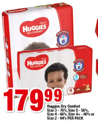 OK MiniMark Huggies Dry Comfort Size 3 - 76's, Size 5 - 56's, Size 4 - 66's, Size 4+ - 60's or Size 2 - 94's per pack offer