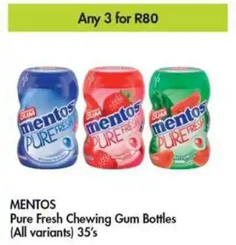 Makro MENTOS Pure Fresh Chewing Gum Bottles all variants 3 x 35's offer