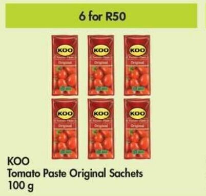 KOO Tomato Paste Original Sachets 6 x 100g offer at Makro