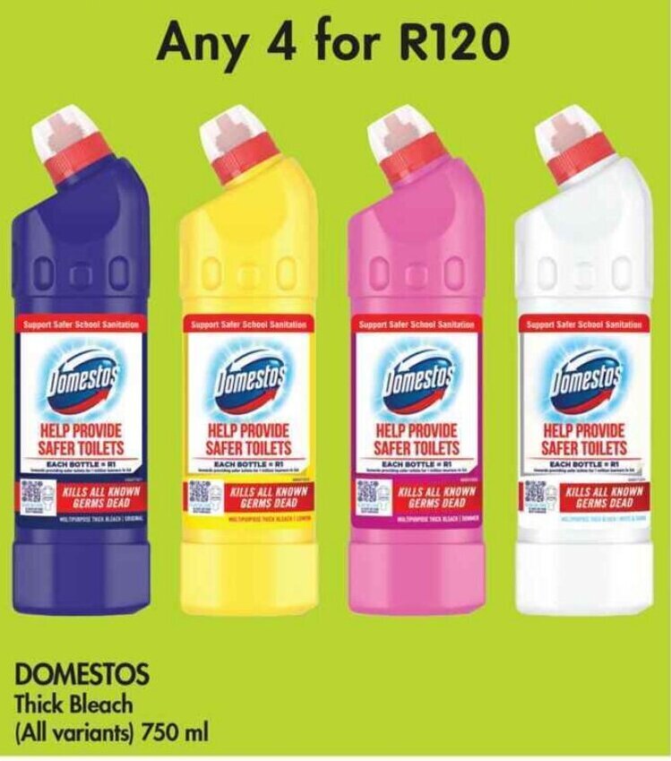 DOMESTOS Thick Bleach all variants 4 x 750ml offer at Makro