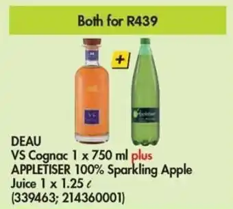 DEAU VS Cognac 750ml + APPLETISER Sparkling Apple Juice 1.25L