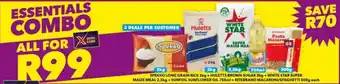 Shoprite Spekko Long Grain Rice 2kg + Huletts Brown Sugar 2kg + White Star Super Maize Meal 2,5kg + Sunfoil Sunflower Oil 750ml offer
