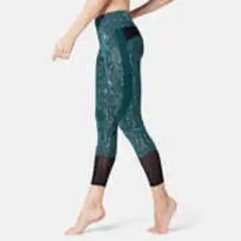 Women's high-waisted short 7/8 cotton sport leggings 520 - teal print