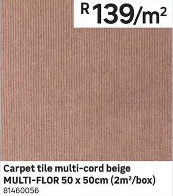 Carpet Tile Multi-Cord Beige Multi-Flor 50x50cm(2m²/Box)