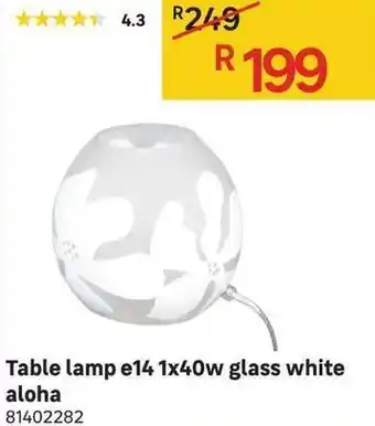 Leroy Merlin Table Lamp E14 1x40W Glass White Aloha offer