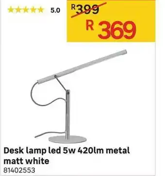 Leroy Merlin Desk Lamp Led 5W 420lm Metal Matt White offer