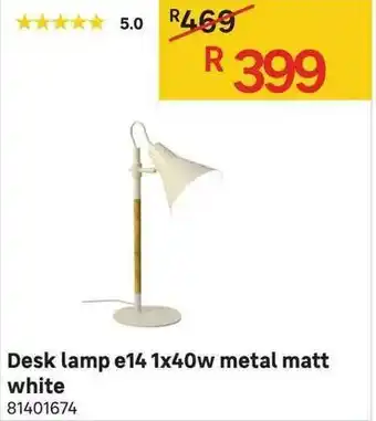 Leroy Merlin Desk Lamp E14 1x40W Metal Matt White offer