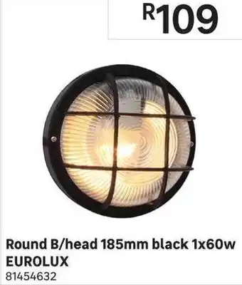 Round B/Head 185mm Black 1x60W Eurolux