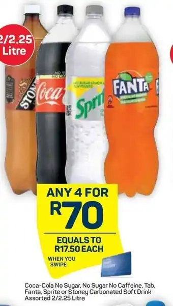 Pick n Pay Coca-Cola No Sugar No Caffeine,Tab Fanta,Sprite Or Stoney Carbonated Sofdrink 2/2.25L offer