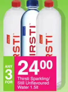 Save Thirsti Sparkling Still Unflavoured Water 1.5L offer
