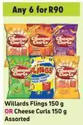 Game Willards flings 150 g or cheese curls 150 g assorted- for any 6 offer