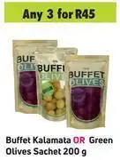 Buffet kalamata or green olives sachet-for any 3 x 200g