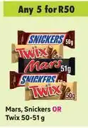 Game Mars, snickers or twix 50/51g-for any 5 offer