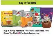 Game Hug in a mug, five roses tea lattes, five roses tea chai or freshpak cappuccino-for any 2 offer