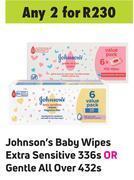 Game Johnson's baby wipes extra sensitive 336s or gentle all over 432s-for any 2 offer