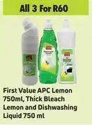 Game First value apc lemon 750ml, thick bleach lemon & dishwashing liquid 750ml-for all 3 offer
