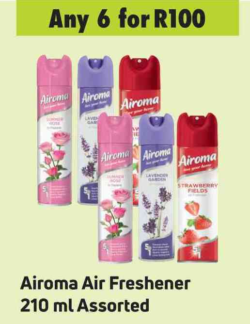 Airoma air freshener assortedfor any 6 x 210ml offer at Game