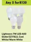 Game Lightworx 7w led a60 globe e27/b22, cool white/warm white-for any 5 offer
