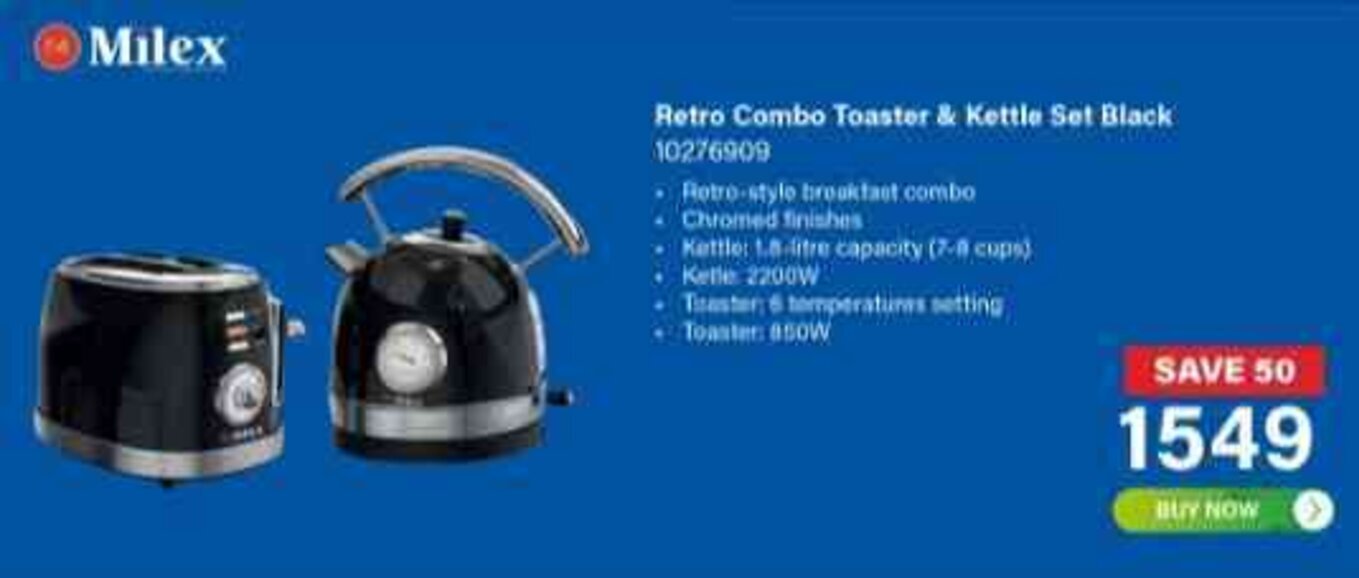 Milex Retro Combo Toaster & Kettle Set Black offer at Incredible Connection