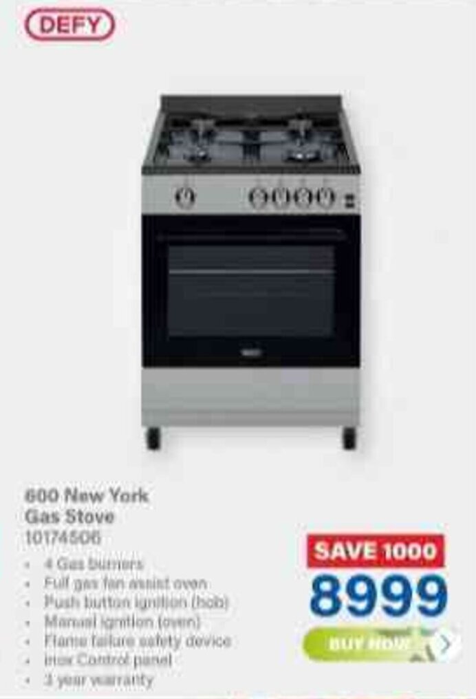 Defy 600mm New York Gas Stove offer at Incredible Connection