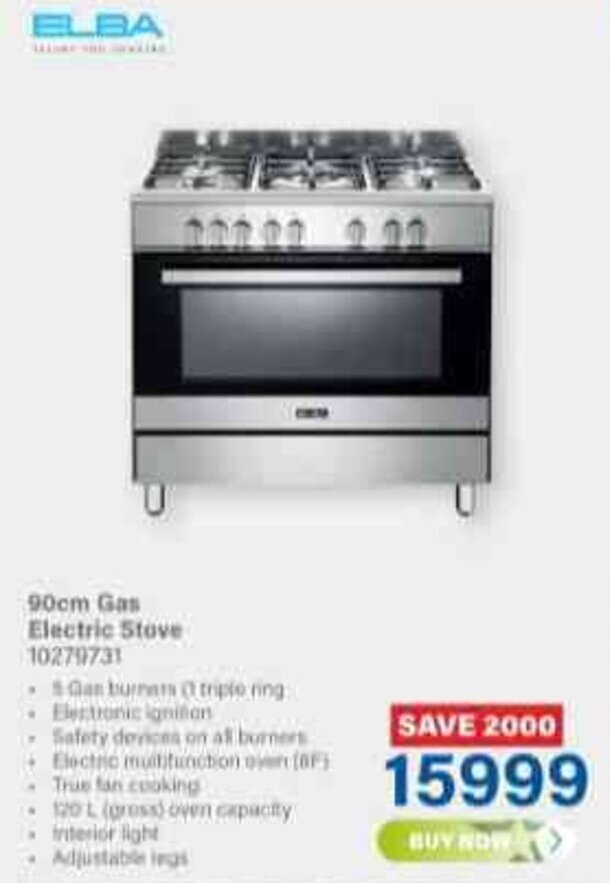 elba 90cm gas & electric stove