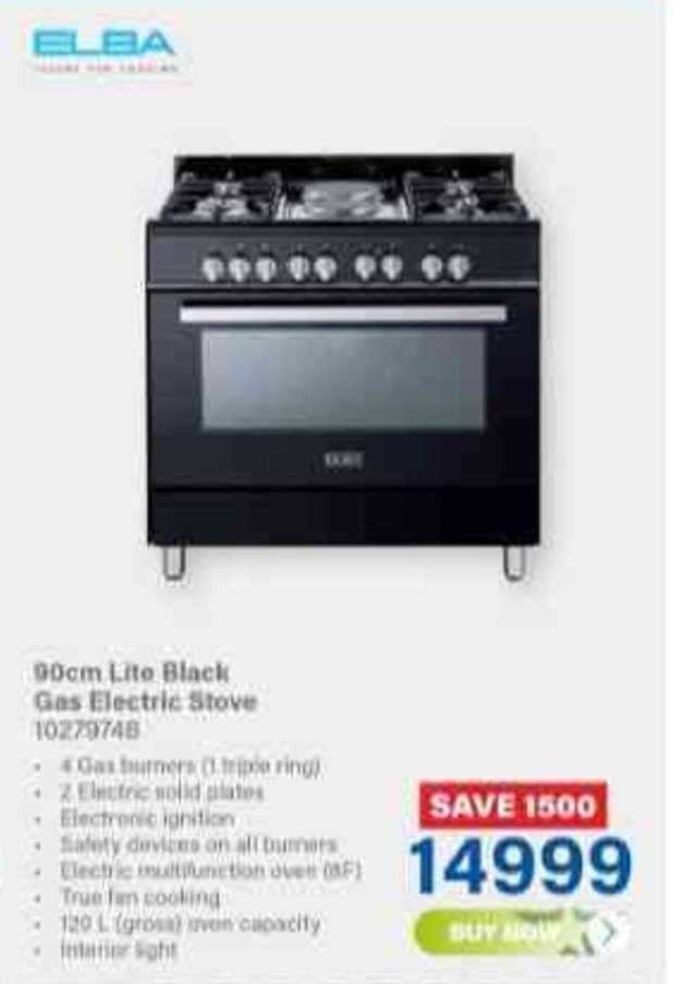 elba 90cm gas & electric stove