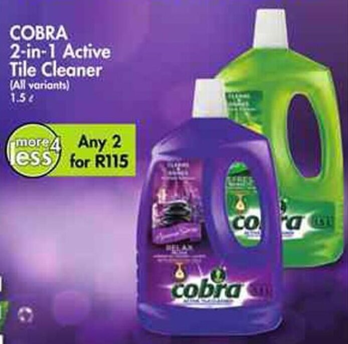 COBRA 2in1 Active Tile Cleaner all variants any 2 x 1.5L offer at Makro