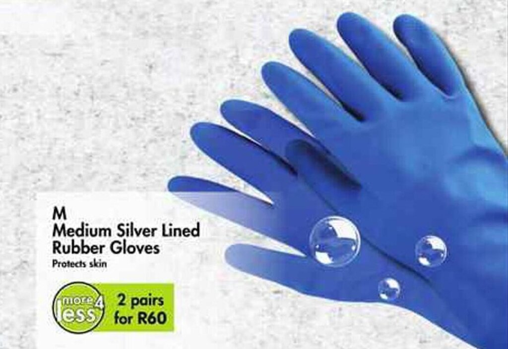 M Medium Silver Lined Rubber Gloves 2 pairs offer at Makro