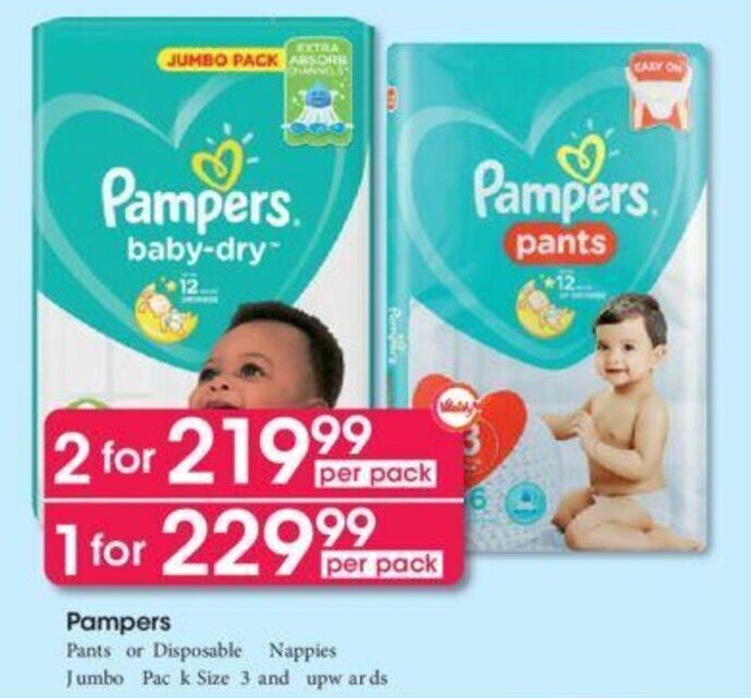 Pampers Pants or Disposable Nappies Jumbo Pack offer at Clicks