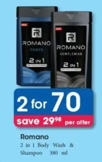 Clicks Romano 2in1 Body Wash & Shampoo 2 x 380ml offer