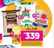 Game Excella sunflower oil 2l,white star super maize meal 10kg,selati white sugar 5kg-all for offer