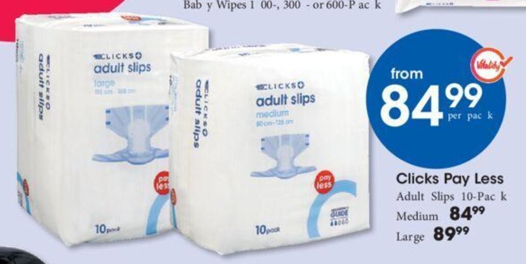 Clicks+ Adult Slips 10pack offer at Clicks