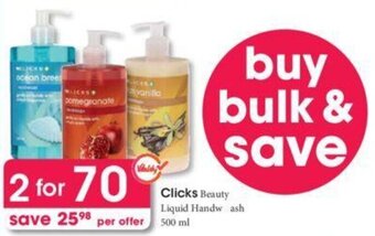 Clicks Clicks+ Beauty Liquid Handwash 2 x 500ml offer