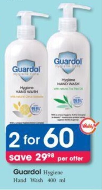 Clicks Guardol Hygiene Hand Wash 2 x 400ml offer