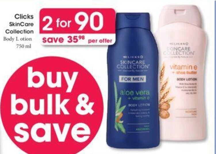 Clicks+ Skin Care Collection Body Lotion 2 x 750ml offer at Clicks