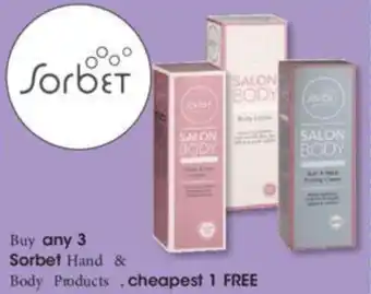 Clicks Buy any 3 Sorbet Hand & Body Products offer