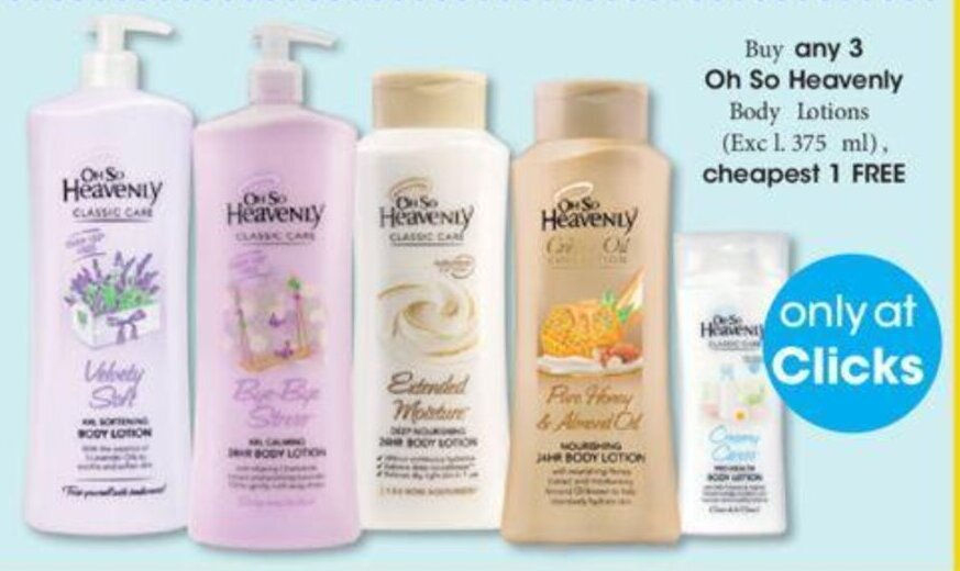 Buy any 3 Oh So Heavenly Body Lotion offer at Clicks
