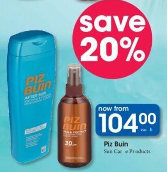 Piz Buin Sun Care Products offer at Clicks