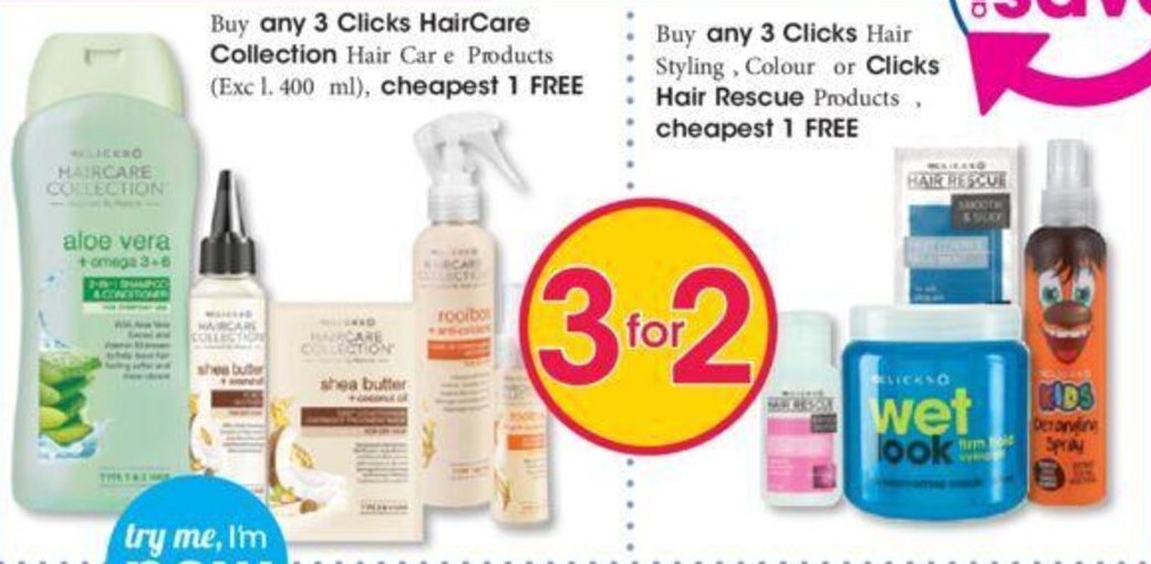 Buy any 3 Clicks+ Hair Care Collection, Styling, Colour or Hair Rescue
